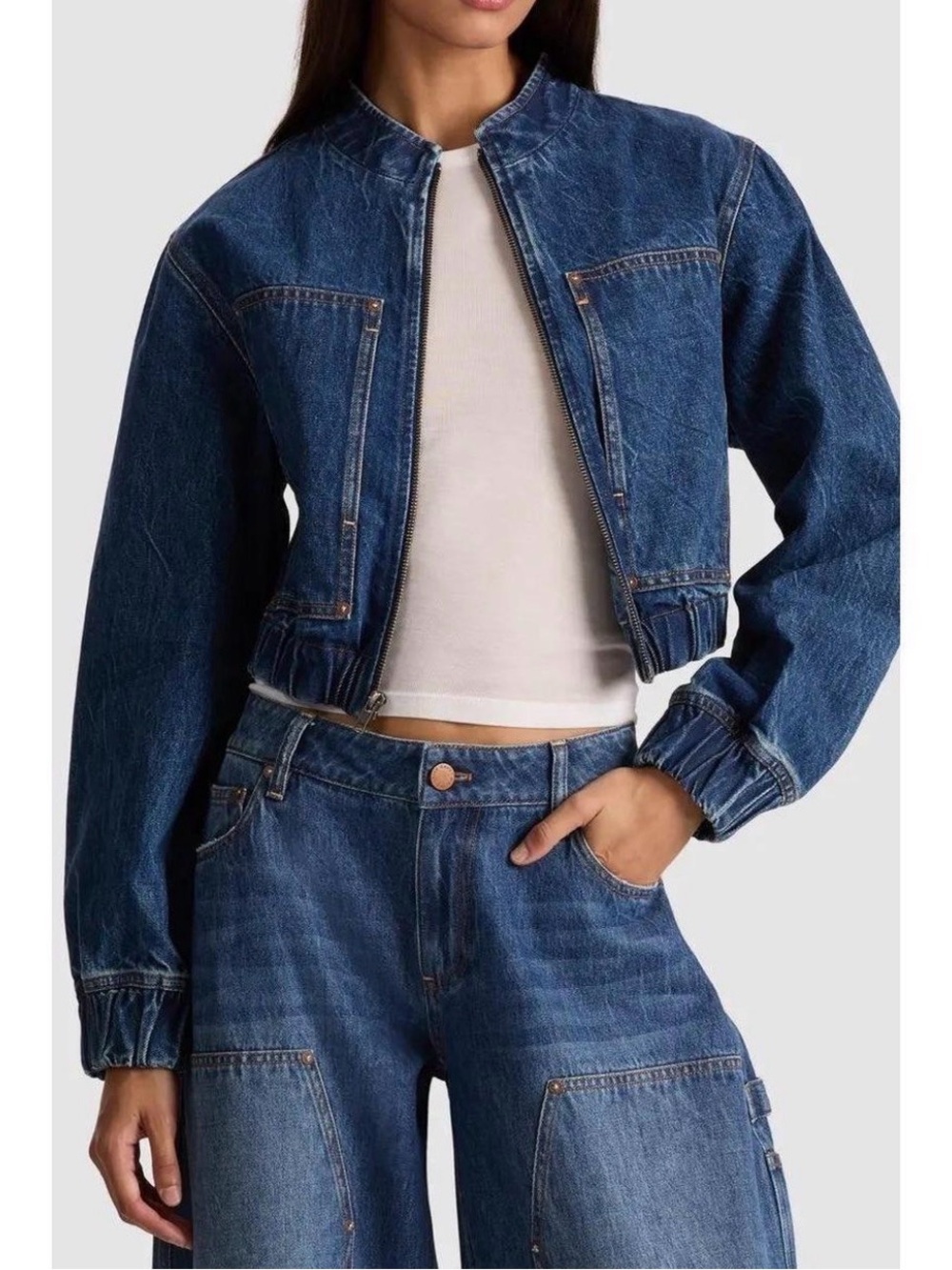 Alice and Olivia Cropped Dark Blue Denim Jacket